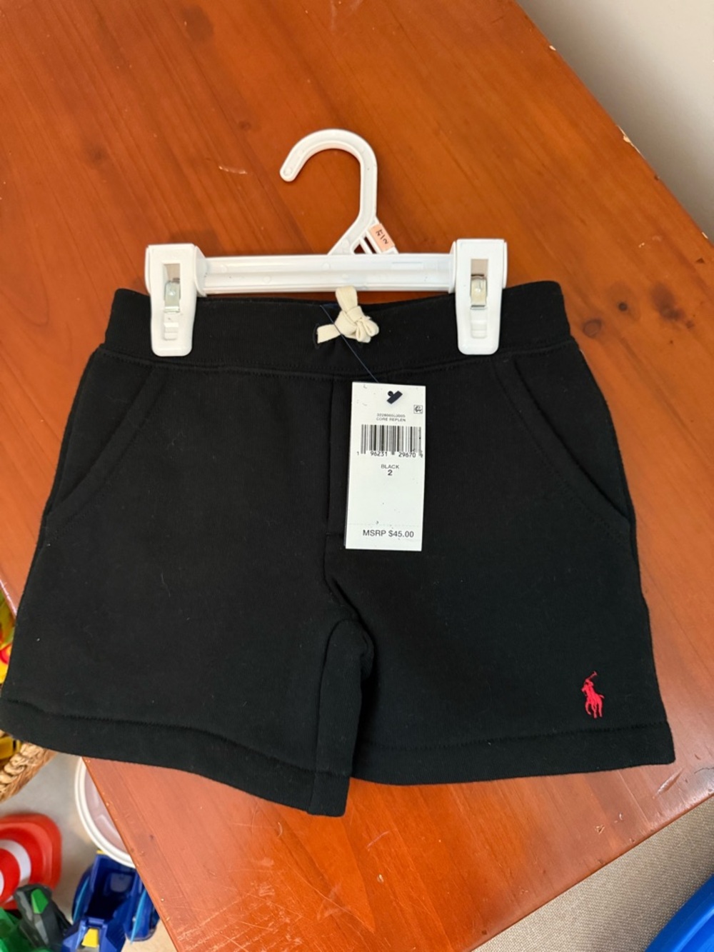 NWT Ralph Lauren Black Knit Shorts with red Pony Embroidery